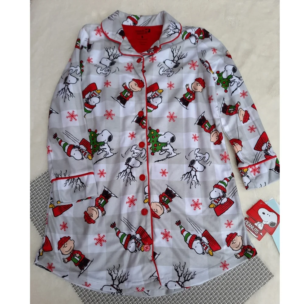 Peanuts Snoopy Charlie Brown Christmas Sleep Shirt Pajamas Fleece Holiday Gift
